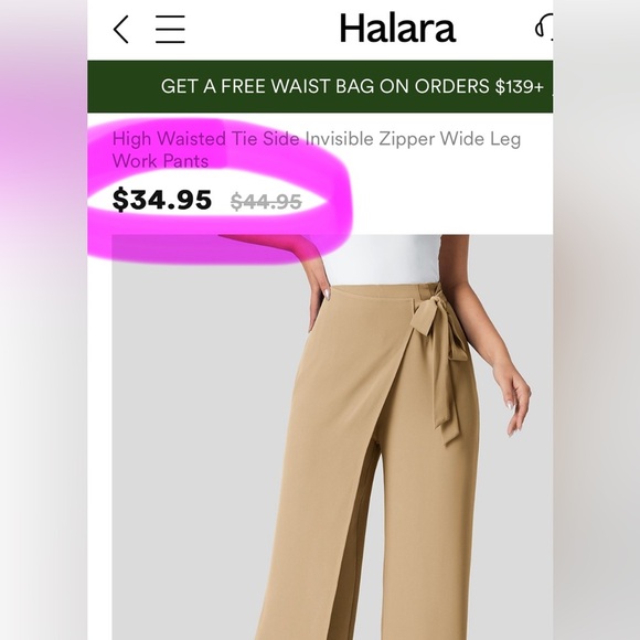 Halara High Waisted Tie Side Invisible Zipper Wide Leg Work Pants | NEW/NWT!!🤎 - Picture 4 of 8